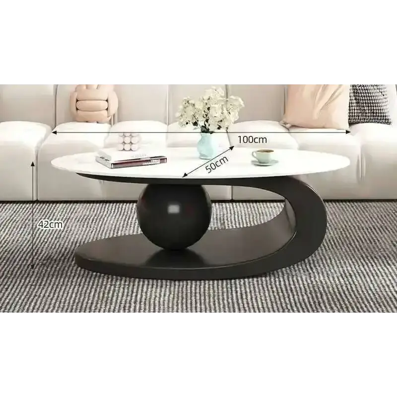 Modern Irregular Base Oval Side Coffee Table - Black 100x50x42cm - Multifunctional coffee table