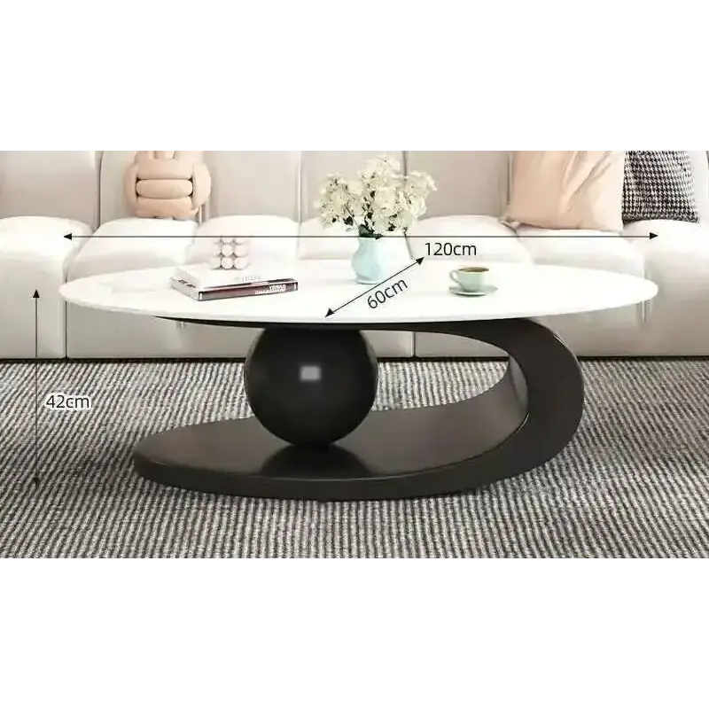 Modern Irregular Base Oval Side Coffee Table - Black 120x60x42cm - Multifunctional coffee table