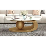 Modern Irregular Base Oval Side Coffee Table - Gold 100x50x42cm - Multifunctional coffee table