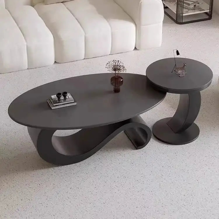 Modern Italian Style Round Nordic Coffee Table - Black - matte - Multifunctional coffee table