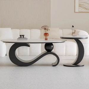 Modern Italian Style Round Nordic Coffee Table - Black White glossy - Multifunctional coffee table