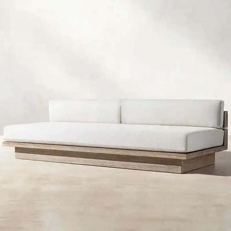 Modern Japanese garden sofa detail showcasing durable waterproof upholstery and japandi design craftsmanship