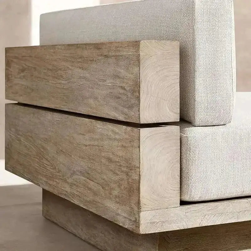 Modern Japanese Garden Sofa detail showcasing waterproof cushion texture and contemporary japandi design elements
