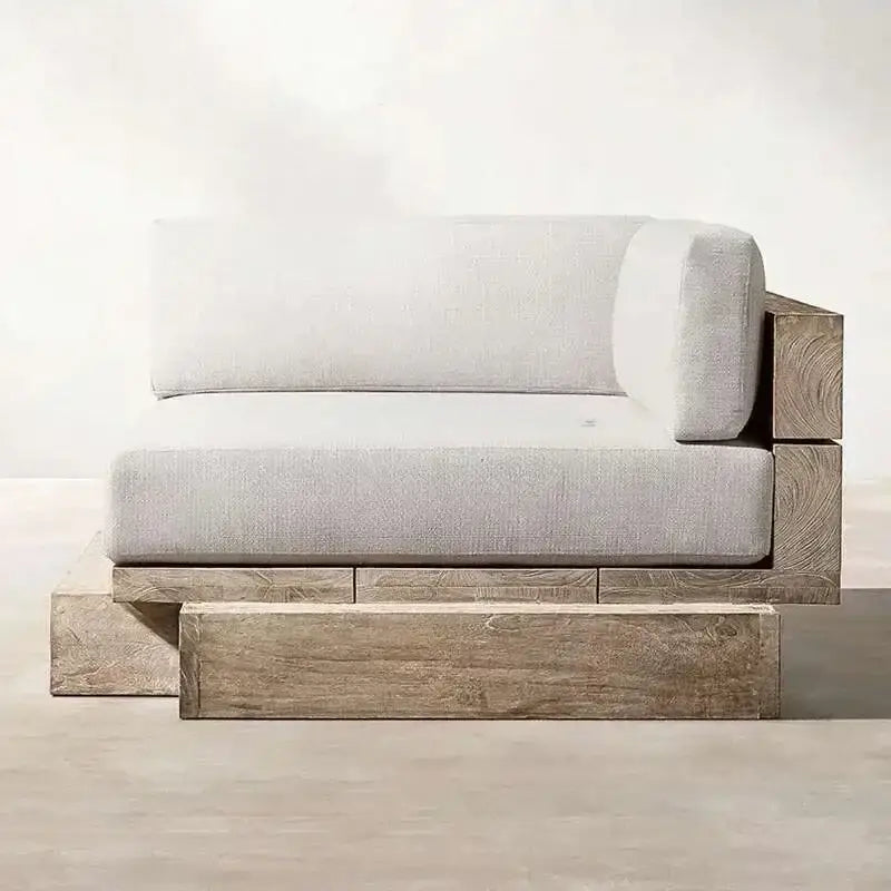 Modern Japanese Garden Sofa in neutral tones showcasing waterproof material texture and contemporary Japandi design details
