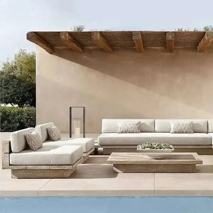 Modern Japanese Garden Sofa in waterproof outdoor furniture design with clean contemporary lines and minimalist japandi style