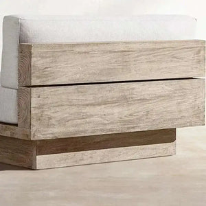 Modern Japanese Garden Sofa with waterproof cushions showing durable outdoor fabric detail and japandi design elements