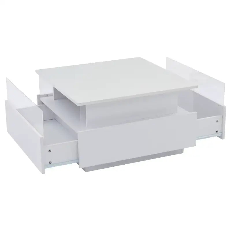 Modern LED 2 Drawers Transparent Coffee Table - White - Multifunctional coffee table