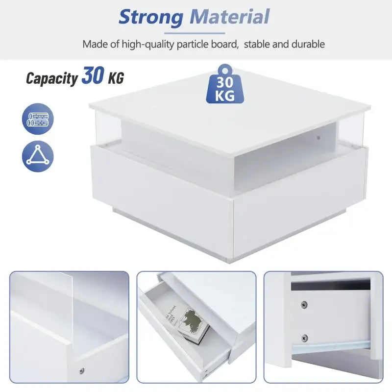 Modern LED 2 Drawers Transparent Coffee Table - White - Multifunctional coffee table