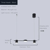 Modern Led Ceiling Chandelier Hanging Lamp - 3 heads black / switch control|Cold White - Hanging Light
