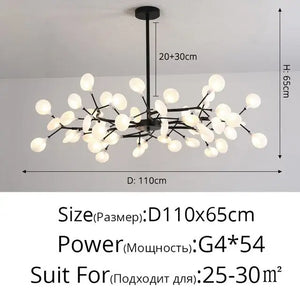 Modern LED Chandelier Light Tree Branch Firefly - Black 54 Heads / Glass lampshade / Warm White 3000K - Lamps