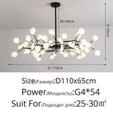 Modern LED Chandelier Light Tree Branch Firefly - Black 54 Heads / Glass lampshade / Warm White 3000K - Lamps