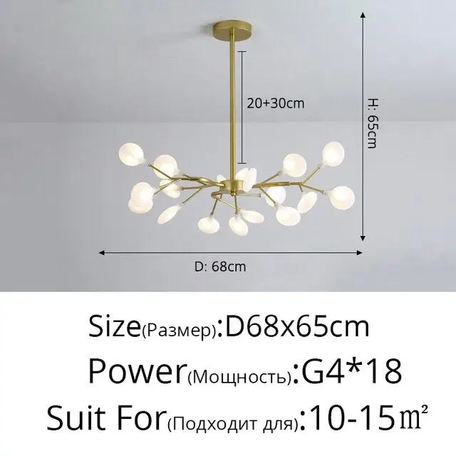 Modern LED Chandelier Light Tree Branch Firefly - Gold 18 Heads / Glass lampshade / Warm White 3000K - Lamps