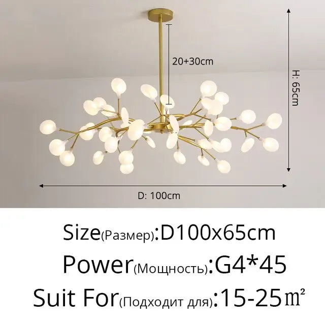 Modern LED Chandelier Light Tree Branch Firefly - Gold 45 Heads / Glass lampshade / Warm White 3000K - Lamps