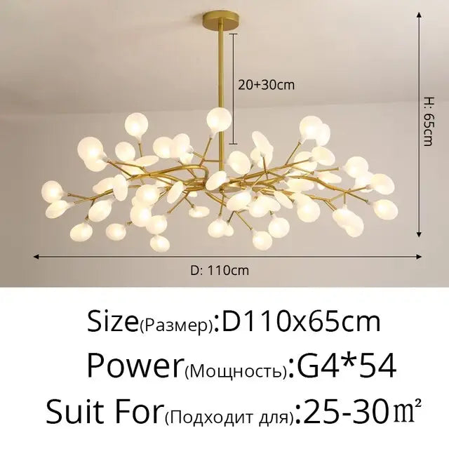 Modern LED Chandelier Light Tree Branch Firefly - Gold 54 Heads / Glass lampshade / Warm White 3000K - Lamps
