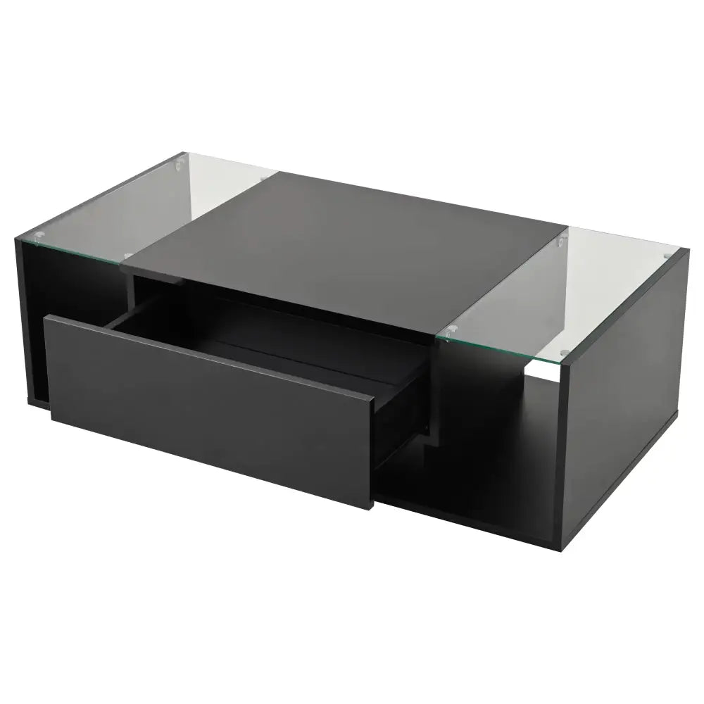 Modern LED Minimalist Drawer Glass Shelf Coffee Table - Multifunctional coffee table