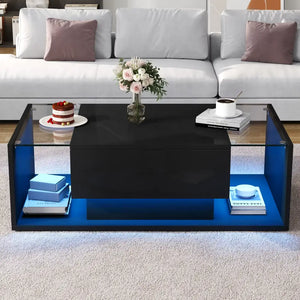 Modern LED Minimalist Drawer Glass Shelf Coffee Table - Multifunctional coffee table