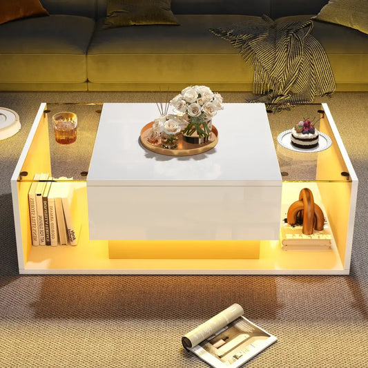 Modern LED Minimalist Drawer Glass Shelf Coffee Table - Multifunctional coffee table