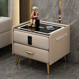 Modern LED Nightstand with Charger Drawers with Key - Bedside Table
