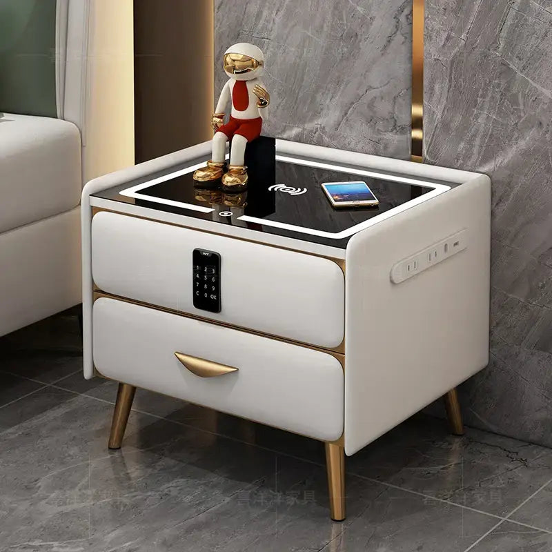 Modern LED Nightstand with Charger Drawers with Key - Bedside Table