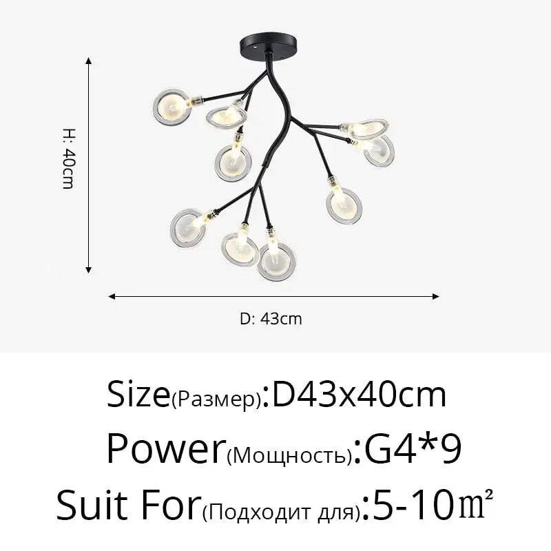 Modern LED Nordic Firefly Lamp - Black B 9 Heads / Warm White no remote - Ceiling Light