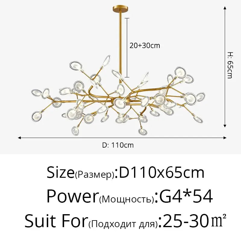 Modern LED Nordic Firefly Lamp - Gold B 54 Heads / Warm White no remote - Ceiling Light