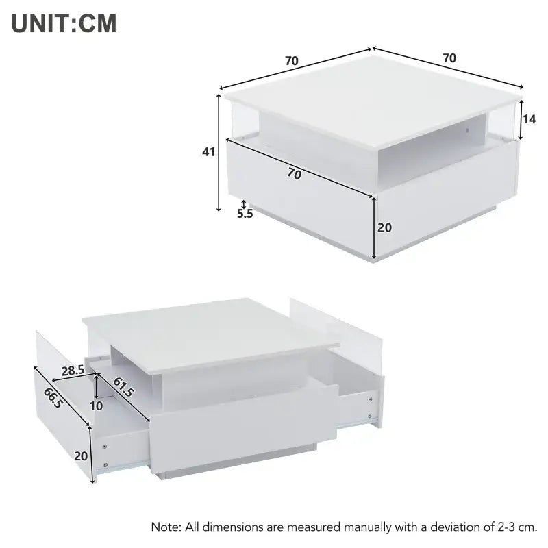 Modern LED 2 Drawers Transparent Coffee Table - White - Multifunctional coffee table