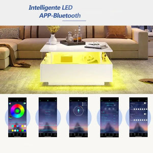 Modern LED 2 Drawers Transparent Coffee Table - White - Multifunctional coffee table