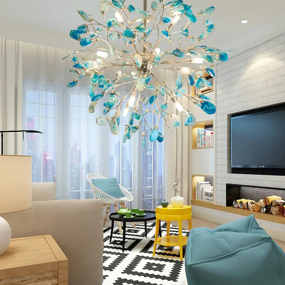 Modern Led Tree Chandeliers - Blue agate / 20 Lights - Lamps