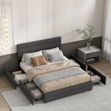 Modern Linen Fabric Storage Upholstered Bed Frame - Bedroom