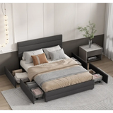 Modern Linen Fabric Storage Upholstered Bed Frame - Bedroom