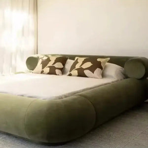 Modern Low Back Headboard Wind Wood Frame Bed - Green / 250 x 200 x 58 cm - Bedroom