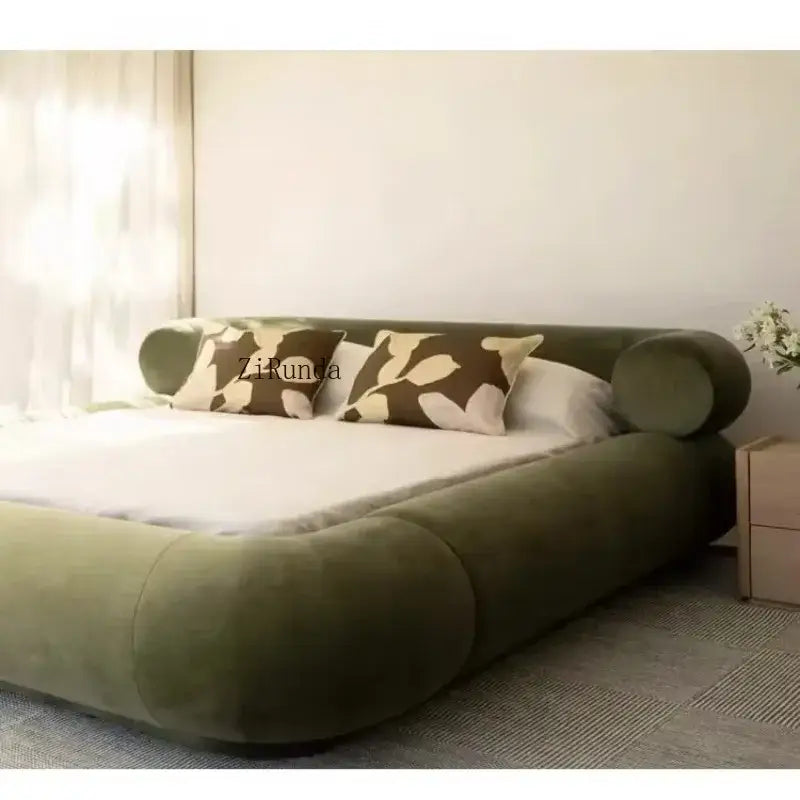 Modern Low Back Headboard Wind Wood Frame Bed - Green / 250 x 200 x 58 cm - Bedroom