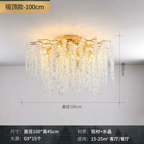 Modern Luxury Crystal Tassel Chandeliers - Round 100cm / 110V / Warm Light 3000k - Lamps