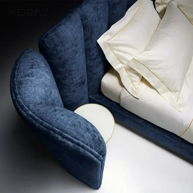 Modern Luxury Double Upholstered Widened Backrest Bed - Blue / King - Home