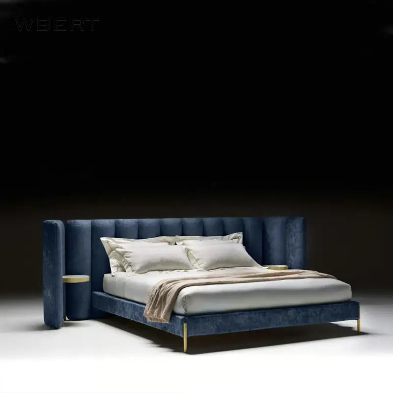 Modern Luxury Double Upholstered Widened Backrest Bed - Blue / King - Home