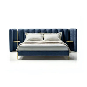 Modern Luxury Double Upholstered Widened Backrest Bed - Blue / King - Home