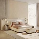 Modern Luxury Wood Crown Headboard Bed Frames - Microfiber Leather / 150 x 200 cm - Bedroom