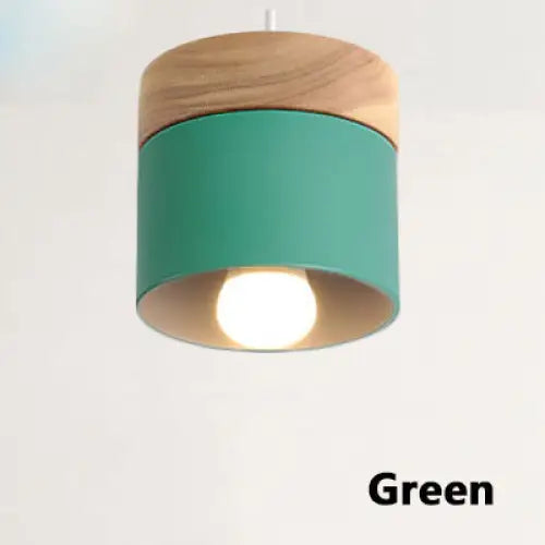 Modern Macaron Iron Wood Pendant Lamp - Green / Without bulb - Pendant Lamp