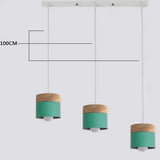 Modern Macaron Iron Wood Pendant Lamp - Rectangle Green / Without bulb - Pendant Lamp