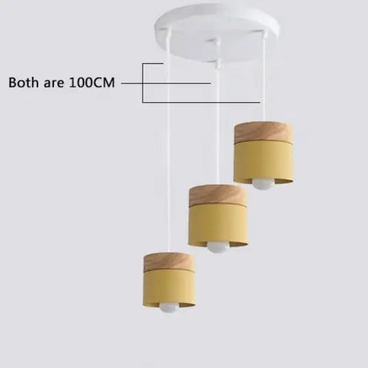 Modern Macaron Iron Wood Pendant Lamp - Round Yellow / Without bulb - Pendant Lamp