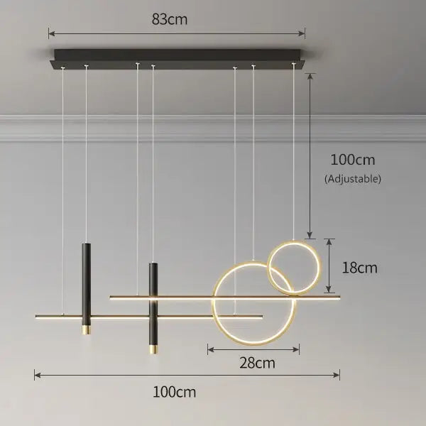 Modern Minimalist Chandelier Nordic LED Hanging Lamps - Black & Golden 100cm / Cold White - Lamps