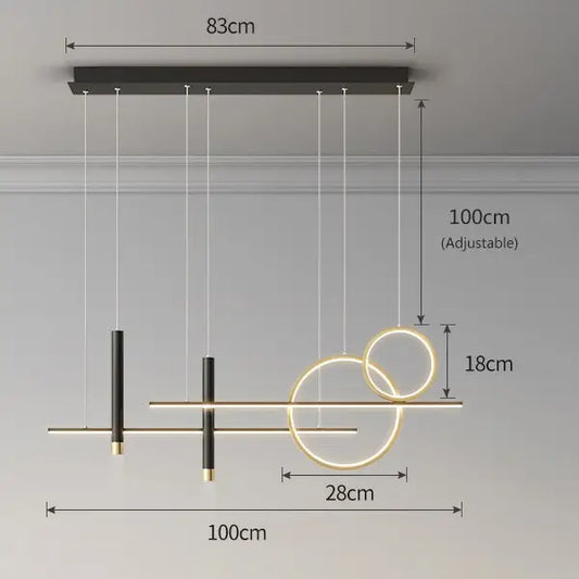 Modern Minimalist Chandelier Nordic LED Hanging Lamps - Black & Golden 100cm / Cold White - Lamps