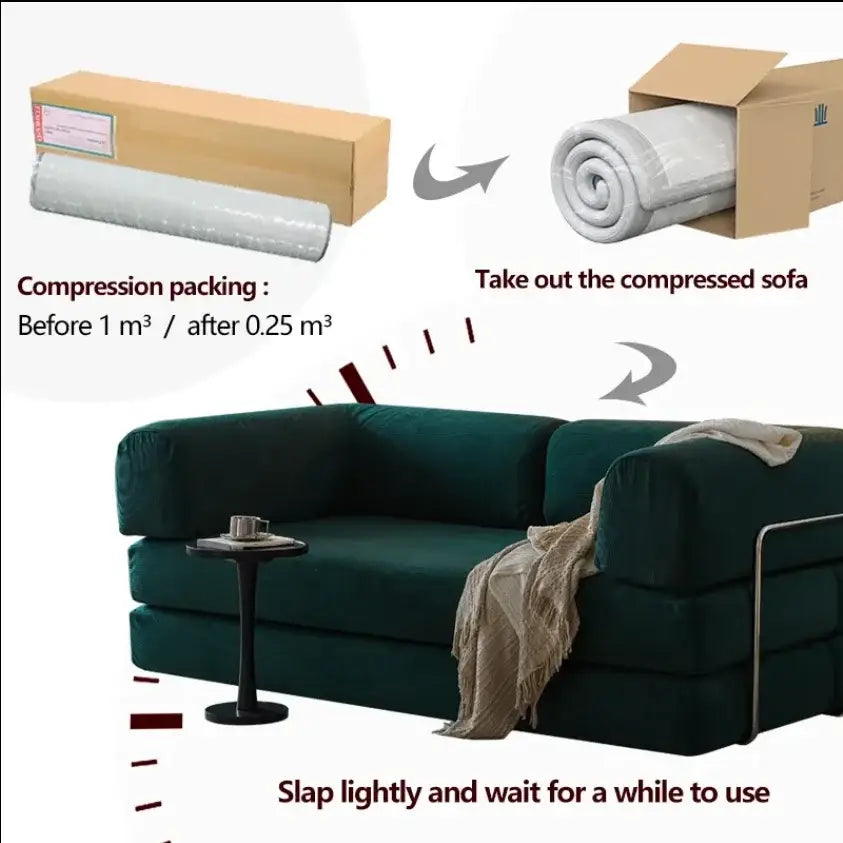 Modern Minimalist Corduroy Bed Compressed Sofa - Green / Two Seat - Compressed Sofa