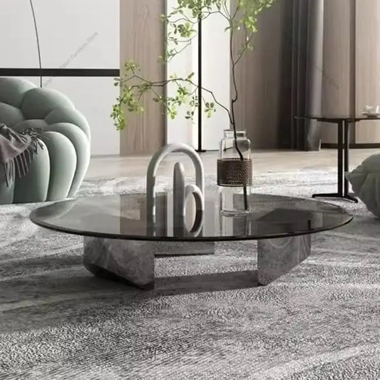 Modern Minimalist Round Glass Stainless Steel Coffee Table - 50X50X50CM - Multifunctional coffee table