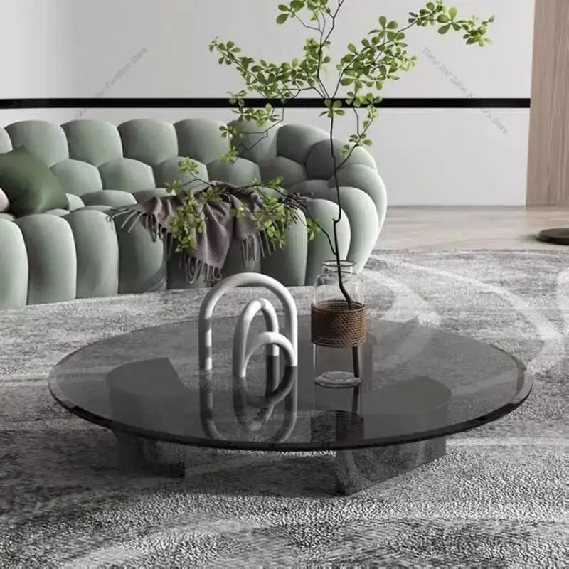 Modern Minimalist Round Glass Stainless Steel Coffee Table - Multifunctional coffee table