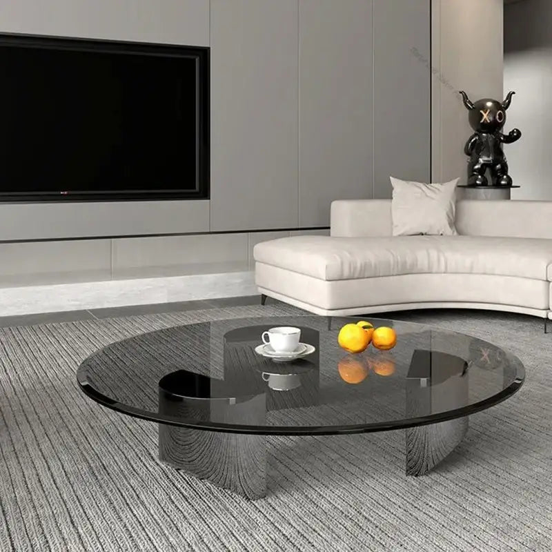 Modern Minimalist Round Glass Stainless Steel Coffee Table - Multifunctional coffee table
