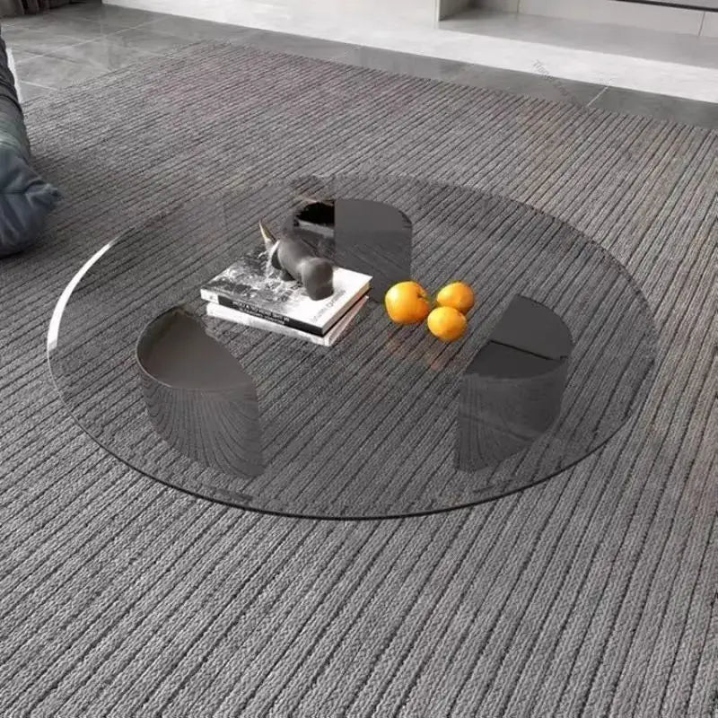 Modern Minimalist Round Glass Stainless Steel Coffee Table - 90X90X35CM - Multifunctional coffee table