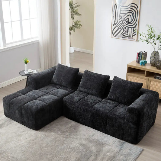 Modern Modular L Shaped 3 Seater Chaise Lounge Sofa - Black - Compressed Sofa