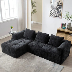 Modern Modular L Shaped 3 Seater Chaise Lounge Sofa - Black - Compressed Sofa