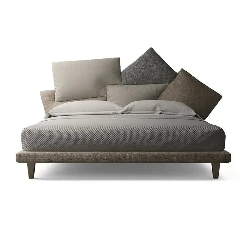 Modern Pillow Backrest Double Bed Wooden Frame - Dark Gray / Queen - Bedroom